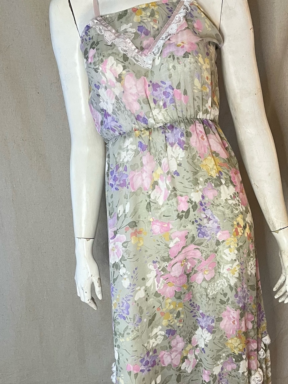 Vintage Ingenue of California 70s sheer floral dress size S